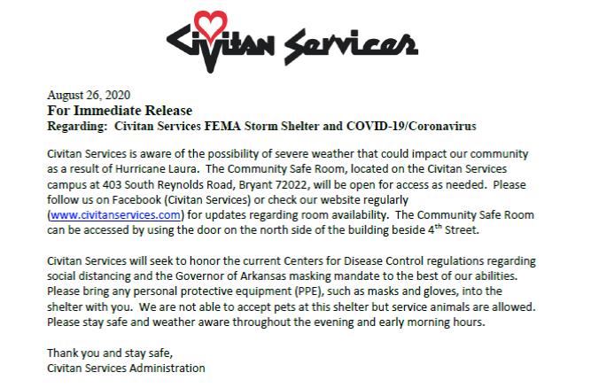 COVID 19 and Coronavirus Storm Shelter Release Hurricane Laura